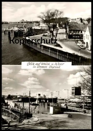 ÄLTERE POSTKARTE BREMEN-VEGESACK BLICK AUF UTKIEK FÄHRE ferry Haven Hafen harbour port Ansichtskarte postcard AK cpa