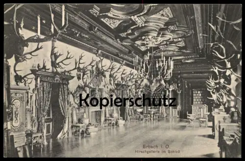 ALTE POSTKARTE ERBACH IM ODENWALD HIRSCHGALLERIE IM SCHLOSS HIRSCHGALERIE HIRSCH deer cerf Ansichtskarte postcard cpa