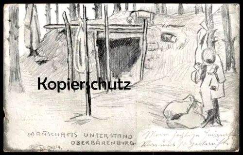 ALTE POSTKARTE MANNSCHAFTSUNTERSTAND OBERBÄRENBURG 1914 WWI mit Gott Bärenburg Altenberg Ansichtskarte AK postcard cpa