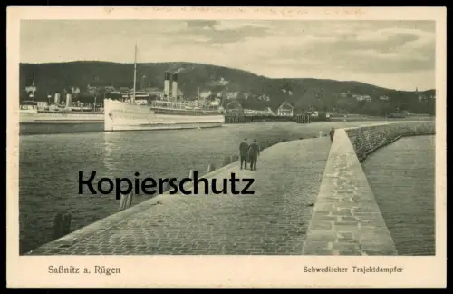 ALTE POSTKARTE INSEL RÜGEN SASSNITZ SCHWEDISCHER TRAJEKTDAMPFER Dampfer steam ship Trajekt Ansichtskarte AK postcard cpa