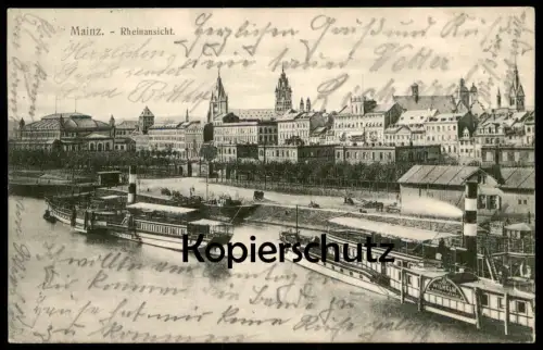 ALTE POSTKARTE DAMPFER WILHELM KAISER UND KÖNIG MAINZ RHEINANSICHT steam ship Schiff Ansichtskarte postcard