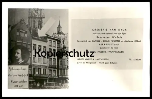 ALTE POSTKARTE ANVERS CREMERIE ANTOON VAN DYCK KUNSTSCHILDER BRUSSELSE WAFELS GROTE MARKT 4 ANTWERPEN cpa postcard AK