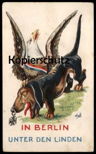 ALTE POSTKARTE DACKEL ADLER PATRIOTIK POLITIK BERLIN Dachshund Teckel political cartoon Karikatur eagle dog postcard