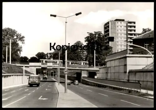 ÄLTERE POSTKARTE FRANKFURT ODER STRASSENBAHNBRÜCKE ERNST-THÄLMANN-STRASSE STRASSENBAHN tram tramway Ansichtskarte AK cpa