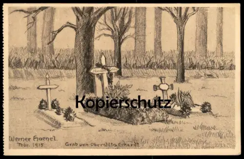 ALTE KÜNSTLER POSTKARTE WWI GRAB OBERSTLEUTNANT ECKARDT SIGN. WERNER HAENEL 1915 funeral Ansichtskarte postcard