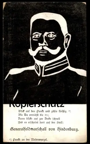 ALTE POSTKARTE GENERALFELDMARSCHALL PAUL VON HINDENBURG HUMOR OPTISCHE TÄUSCHUNG Ansichtskarte postcard cpa AK