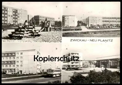 ÄLTERE POSTKARTE ZWICKAU NEU PLANITZ SPIELPLATZ LENINSTRASSE VERSORGUNGSZENTRUM playground Kinder Bus Neuplanitz AK cpa