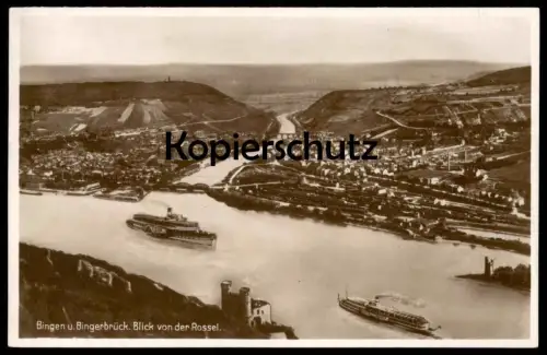 ALTE POSTKARTE BINGEN UND BINGERBRÜCK BLICK VON DER ROSSEL DAMPFER steam ship Schiff Ansichtskarte postcard cpa AK