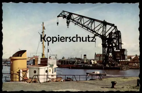 ÄLTERE POSTKARTE BREMERHAVEN GRÖSSTER SCHIFFSHEBEKRAN HAFEN port Kran crane grue postcard Ansichtskarte cpa AK