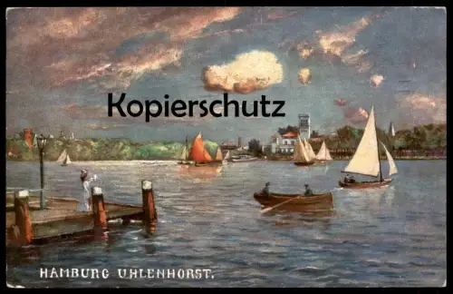 ALTE KÜNSTLER POSTKARTE HAMBURG UHLENHORST THEO STROETER' S STÄDTEANSICHTEN Hafen Fähre Schiff ship Ansichtskarte cpa AK