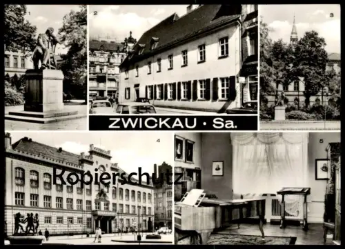 ÄLTERE POSTKARTE ZWICKAU ROBERT SCHUMANN DENKMAL ANLAGEN AM SCHWANENTEICH RAHAUS GEDENKZIMMER Ansichtskarte postcard cpa