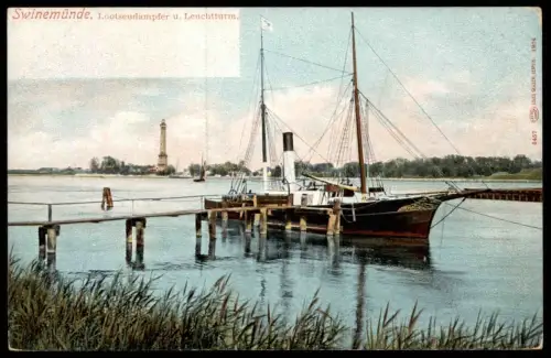 ALTE POSTKARTE SWINEMÜNDE LOOTSENDAMPFER U. LEUCHTTURM Dampfer ship Swinoujscie Uznam Wolin Ansichtskarte postcard AK