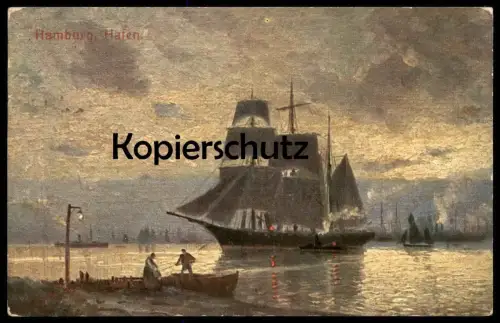 ALTE KÜNSTLER POSTKARTE HAMBURG HAFEN ABEND AUF DER REEDE SEGELSCHIFF Schiff ship Ansichtskarte AK postcard cpa photo