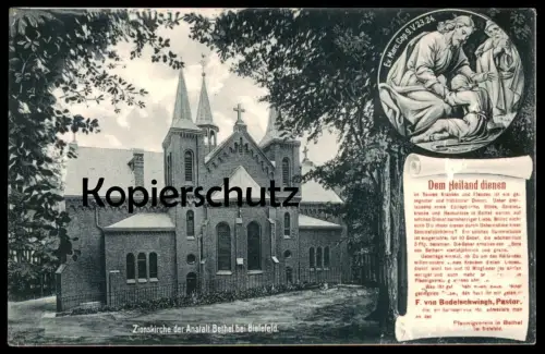 ALTE POSTKARTE BETHEL BEI BIELEFELD ZIONSKIRCHE DER ANSTALT DEM HEILAND DIENEN PFENNIGVEREIN Bodelschwingh Ansichtskarte