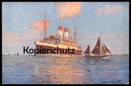 ALTE KÜNSTLER POSTKARTE HAMBURG-SÜDAMERIKANISCHE DAMPFSCHIFFAHRTSGESELLSCHAFT DAMPFER ROBERT SCHMIDT-HAMBURG postcard