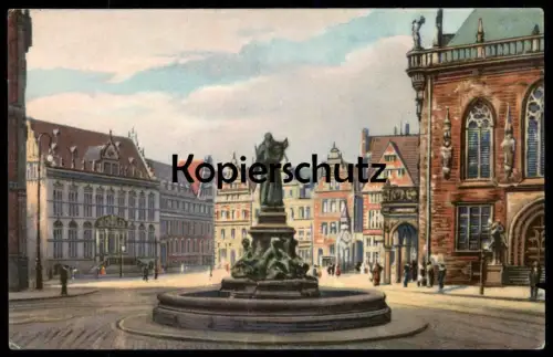 ALTE KÜNSTLER POSTKARTE BREMEN MARKTPLATZ MIT WILHADI-BRUNNEN fontaine fountain postcard cpa AK Ansichtskarte