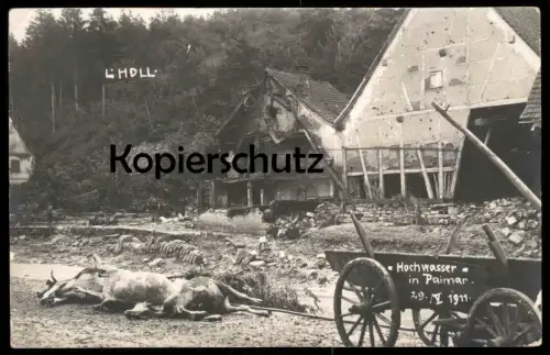 ALTE POSTKARTE HOCHWASSER IN PAIMAR GRÜNSFELD ÜBERSCHWEMMUNG 29.05.1911 Flut Flood inondation Kuh vache cow cpa postcard