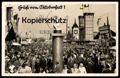 ALTE POSTKARTE MÜNCHEN GRUSS VOM OKTOBERFEST 1936 WIESN PSCHORR Ochsenbraterei WC Toilette toilet Ansichtskarte postcard