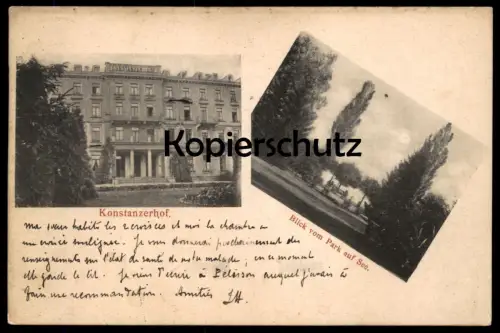 ALTE POSTKARTE KONSTANZ KONSTANZERHOF KONSTANZER HOF 1901 BLICK VOM PARK AUF DEN SEE Ansichtskarte AK cpa postcard