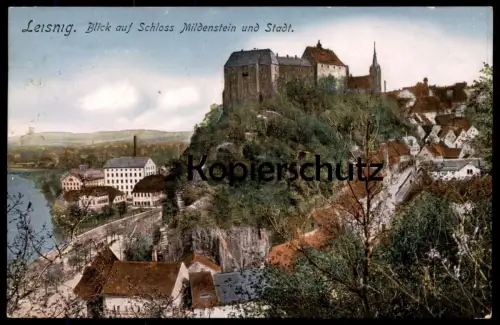 ALTE POSTKARTE LEISNIG BLICK AUF SCHLOSS MILDENSTEIN UND STADT castle chateau Freiberger Mulde Ansichtskarte postcard