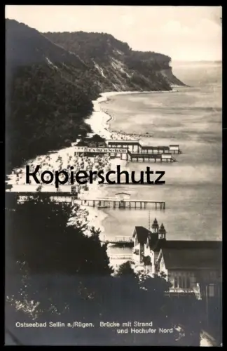 ALTE POSTKARTE INSEL RÜGEN OSTSEEBAD SELLIN BRÜCKE MIT STRAND UND HOCHUFER NORD Ansichtskarte AK postcard cpa