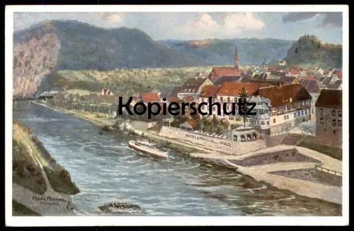 ALTE KÜNSTLER POSTKARTE NECKARGEMÜND HOTEL ZUR PFALZ SIGN. FRANZ FRANKL MÜNCHEN Ansichtskarte AK postcard