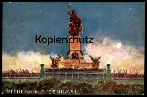 ALTE KÜNSTLER POSTKARTE NATIONAL DENKMAL NIEDERWALD FEST FESTBELEUCHTUNG RÜDESHEIM AM RHEIN NIEDERWALDDENKMAL postcard