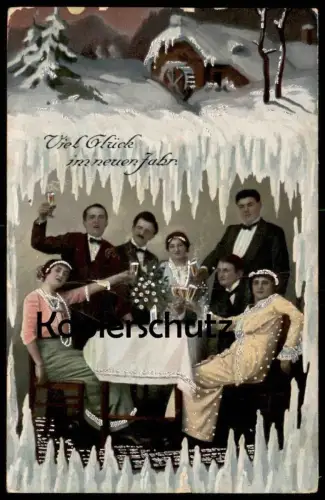 ALTE POSTKARTE VIEL GLÜCK IM NEUEN JAHR NEUJAHR VERSILBERT Paare Schmuck Kette jewellery necklace Ansichtskarte postcard