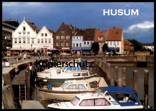 ÄLTERE POSTKARTE HUSUM HAFEN NORDSEE BOOTE harbour Boot Autos Auto Mercedes Ansichtskarte postcard cpa AK