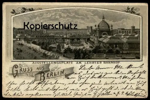 ALTE MONDSCHEIN LITHO POSTKARTE GRUSS AUS BERLIN AUSSTELLUNGSPLATZ AM LEHRTER BAHNHOF Tiergarten Moabit Ansichtskarte