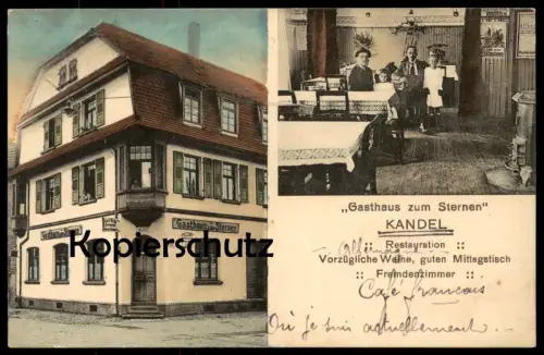 ALTE POSTKARTE KANDEL GASTHAUS ZUM STERNEN FREMDENZIMMER WEINE Blechschild Busch Bräu Annweiler Plakat U-Boot-Spende