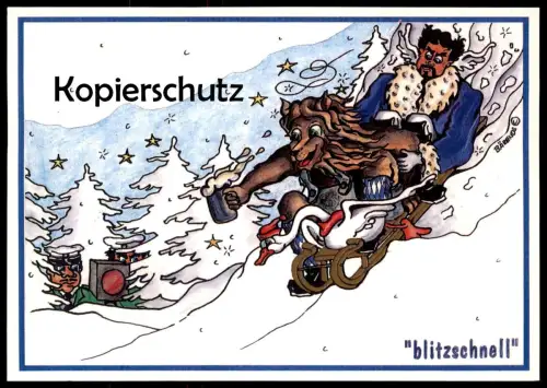 ÄLTERE POSTKARTE KÖNIG LUDWIG SCHLITTEN POLIZEI RADAR GANS goose Blitzer Bier Teufel devil diable Krampus cpa AK