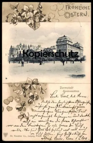 ALTE POSTKARTE FRÖHLICHE OSTERN DARMSTADT RESIDENZSCHLOSS 1902 easter paques castle chateau Ansichtskarte cpa postcard