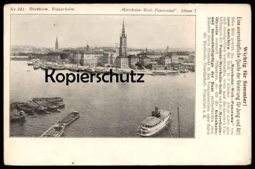 ALTE POSTKARTE STOCKHOLM RIDDARHOLM MYRRHOLIN-WELT PANORAMA FRANKFURT Sverige Schweden Sweden Ansichtskarte postcard
