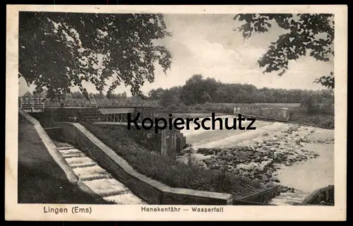 ALTE POSTKARTE LINGEN EMS HANEKENFÄHR WASSERFALL FISCHTREPPE LACHSTREPPE salmon leap cpa AK Ansichtskarte postcard