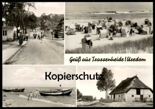 ÄLTERE POSTKARTE GRUSS AUS TRASSENHEIDE USEDOM Bericht fishing boat Fischerboote Bauernhaus Ansichtskarte postcard cpa