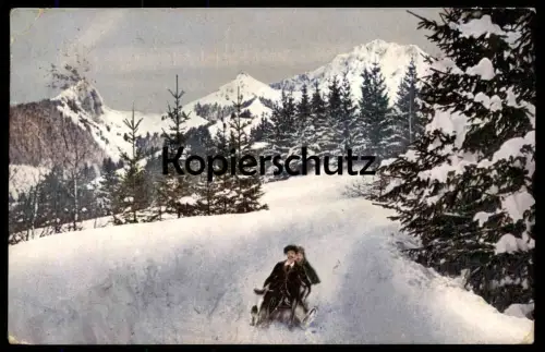 ALTE POSTKARTE WINTERSPORT SCHLITTEN Luge Traineau Sleigh 1912 Rodeln Berge Schnee Ansichtskarte AK cpa postcard