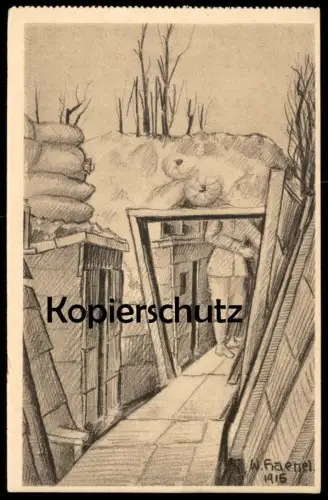 ALTE KÜNSTLER POSTKARTE SCHÜTZENGRABEN WWI SIGN. WERNER HAENEL 1. WELTKRIEG 1915 Ansichtskarte Zeichnung cpa AK postcard
