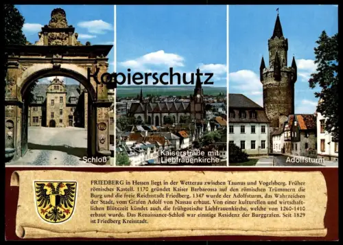 POSTKARTE FRIEDBERG WAPPEN & GESCHICHTE CHRONIK Chronikkarte chronique chronicle storycard postcard cpa AK Ansichtskarte