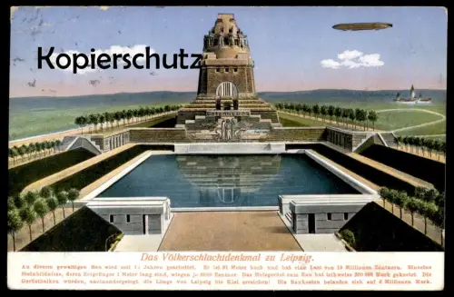ALTE POSTKARTE LEIPZIG DAS VÖLKERSCHLACHTDENKMAL MIT ZEPPELIN airship Denkmal monument cpa postcard AK Ansichtskarte