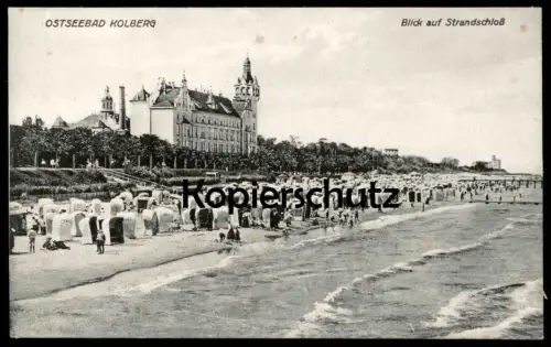 ALTE POSTKARTE KOLBERG BLICK AUF STRANDSCHLOSS COLBERG KOLOBRZEG POMMERN beach bathing bath Ansichtskarte cpa postcard