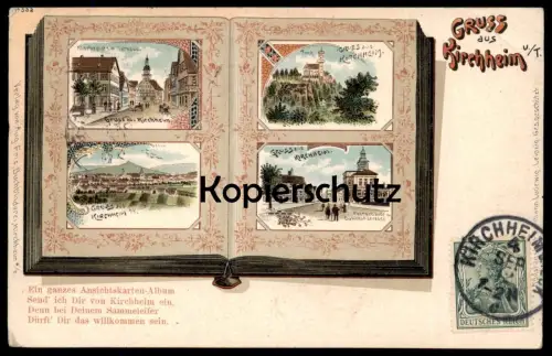 ALTE LITHO POSTKARTE GRUSS AUS KIRCHHEIM U. TECK ANSICHTSKARTENALBUM POSTKARTENALBUM BAHNHOFSTRASSE POSTGEBÄUDE AK cpa