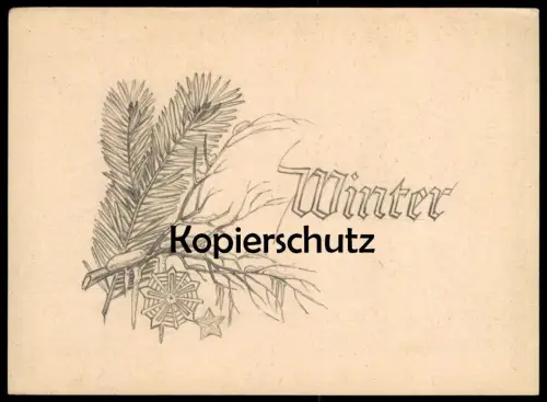 ALTE KÜNSTLER POSTKARTE ORIGINAL-ZEICHNUNG WINTER GEZ. 27.02.1944 LEMBERG LWIW DIE ARTILLERIE ZERSCHLÄGT... WWII