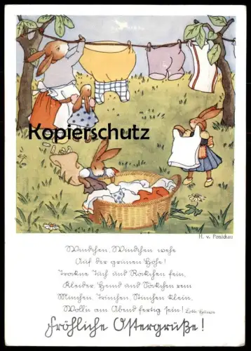 ALTE POSTKARTE FRÖHLICHE OSTERGRÜSSE HASEN VERMENSCHLICHT HANS WOLFF VON PONICKAU Hase rabbit bunny easter cpa postcard