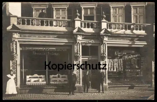 ALTE FOTO POSTKARTE REMSCHEID HASTEN LINKS: METZGEREI LUDWIGS RECHTS: VERLAG TABAK CIGARREN CARL HEIDMANN