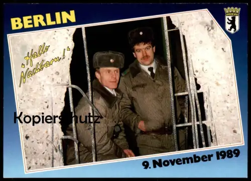 ÄLTERE POSTKARTE BERLIN BERLINER MAUER HALLO NACHBAR DDR GRENZER SOLDAT LE MUR THE WALL Ansichtskarte postcard
