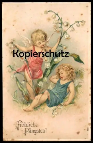 ALTE PRÄGE POSTKARTE FRÖHLICHE PFINGSTEN ENGEL ELFE angel Kinder embossed gauffrée cpa AK postcard Ansichtskarte