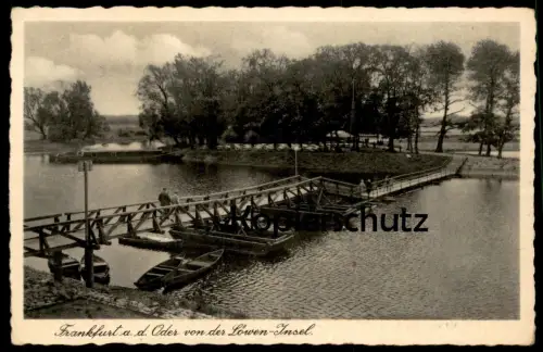 ALTE POSTKARTE FRANKFURT AN DER ODER VON DER LÖWEN INSEL Löweninsel Schiffbrücke Ansichtskarte postcard AK cpa