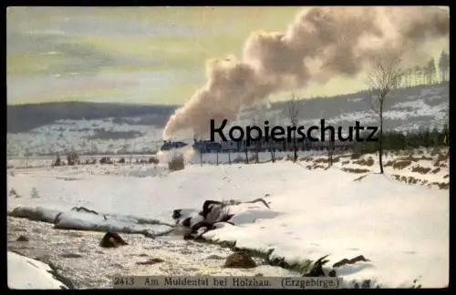 ALTE POSTKARTE AM MULDENTAL BEI HOLZHAU ERZGEBIRGE DAMPFLOK steam engine railway Photochromie Ansichtskarte postcard AK