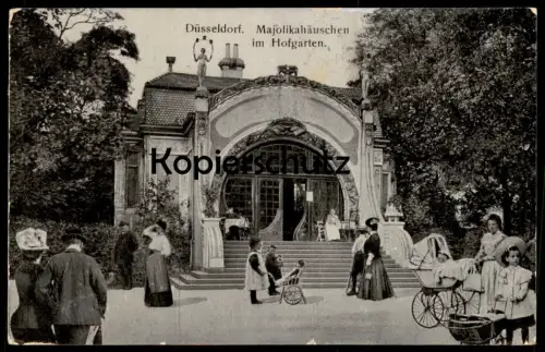 ALTE POSTKARTE DÜSSELDORF MAJOLIKAHÄUSCHEN IM HOFGARTEN Majolika montage photo pushchair Kinderwagen pram poussette AK